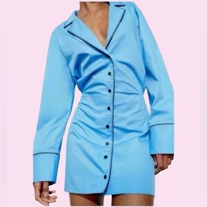 Zara long sleeve button up mini shirt dress size medium NWOT